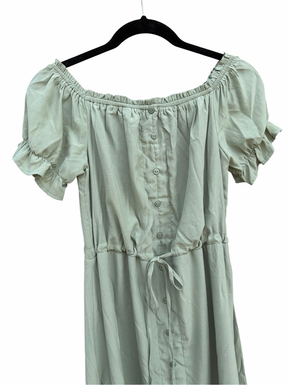 Off-Shoulder Sage Green Ruffle-Hem Maxi Dress - Picture 5 of 7